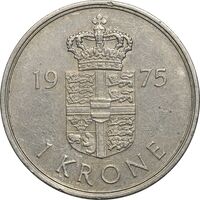 سکه 1 کرون 1975 مارگرته دوم - AU50 - دانمارک