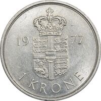 سکه 1 کرون 1977 مارگرته دوم - MS61 - دانمارک