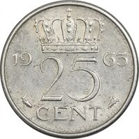 سکه 25 سنت 1963 یولیانا - AU58 - هلند