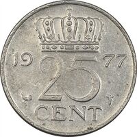 سکه 25 سنت 1977 یولیانا - EF45 - هلند