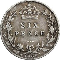 سکه 6 پنس 1909 ادوارد هفتم - EF40 - انگلستان