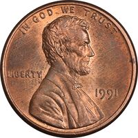 سکه 1 سنت 1991 لینکلن - MS63 - آمریکا