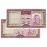 اسکناس 100 ریال (آموزگار - فرمان فرماییان) نوشته قرمز - جفت - AU58 - محمد رضا شاه