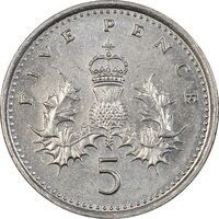 سکه 5 پنس 2001 الیزابت دوم - MS61 - انگلستان