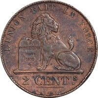 سکه 2 سانتیم 1863 لئوپولد یکم - EF45 - بلژیک