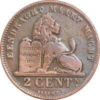 سکه 2 سانتیم 1910 آلبرت یکم (نوشته آلمانی) - EF40 - بلژیک