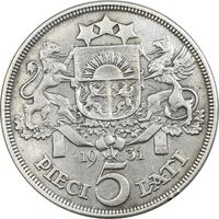 سکه 5 لاتی 1931 جمهوری - EF40 - لتونی