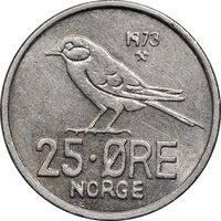 سکه 25 اوره 1973 اولاف پنجم - AU58 - نروژ