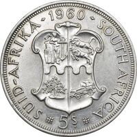 سکه 5 شیلینگ 1960 الیزابت دوم - AU50 - آفریقای جنوبی