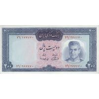 اسکناس 200 ریال (آموزگار - سمیعی) نوشته قرمز - تک - AU58 - محمد رضا شاه