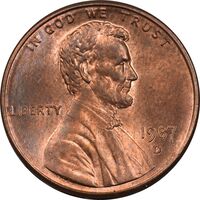سکه 1 سنت 1987D لینکلن - MS62 - آمریکا