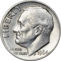 سکه 1 دایم 1964D روزولت - AU55 - آمریکا