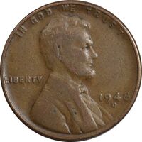سکه 1 سنت 1948D لینکلن - VF30 - آمریکا