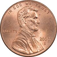 سکه 1 سنت 2006D لینکلن - MS63 - آمریکا