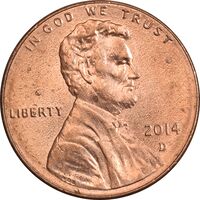 سکه 1 سنت 2014D لینکلن - MS63 - آمریکا