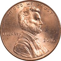 سکه 1 سنت 2016 لینکلن - MS64 - آمریکا