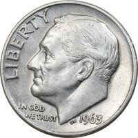 سکه 1 دایم 1963D روزولت - AU55 - آمریکا