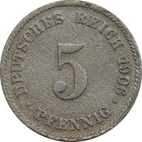 سکه 5 فینیگ 1906J ویلهلم دوم - VF30 - آلمان