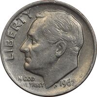 سکه 1 دایم 1967 روزولت - AU58 - آمریکا