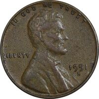 سکه 1 سنت 1951S لینکلن - EF40 - آمریکا
