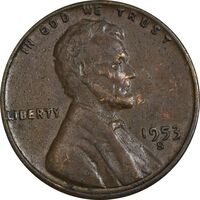 سکه 1 سنت 1953S لینکلن - EF40 - آمریکا