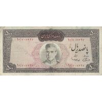 اسکناس 500 ریال (آموزگار - سمیعی) نوشته قرمز  - تک - VF25 - محمد رضا شاه