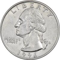 سکه کوارتر دلار 1996 واشنگتن - EF45 - آمریکا