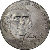 سکه 5 سنت 2012D جفرسون - MS61 - آمریکا