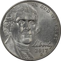 سکه 5 سنت 2017D جفرسون - MS61 - آمریکا