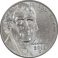 سکه 5 سنت 2018D جفرسون - MS61 - آمریکا
