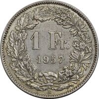 سکه 1 فرانک 1957 دولت فدرال - AU50 - سوئیس