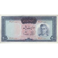 اسکناس 200 ریال (آموزگار - سمیعی) نوشته قرمز - تک - AU50 - محمد رضا شاه
