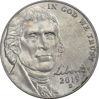 سکه 5 سنت 2019D جفرسون - AU58 - آمریکا