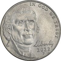 سکه 5 سنت 2022P جفرسون - AU58 - آمریکا