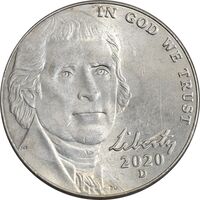 سکه 5 سنت 2020D جفرسون - AU55 - آمریکا