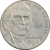 سکه 5 سنت 2017P جفرسون - AU50 - آمریکا