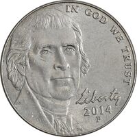سکه 5 سنت 2014P جفرسون - AU55 - آمریکا