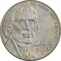 سکه 5 سنت 2012P جفرسون - EF45 - آمریکا