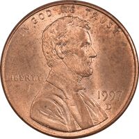 سکه 1 سنت 1997D لینکلن - MS63 - آمریکا