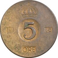 سکه 5 اوره 1968 گوستاو ششم - EF45 - سوئد
