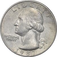 سکه کوارتر دلار 1987P واشنگتن - VF35 - آمریکا