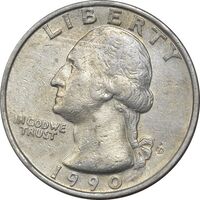 سکه کوارتر دلار 1990D واشنگتن - VF35 - آمریکا