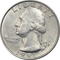 سکه کوارتر دلار 1991D واشنگتن - EF40 - آمریکا