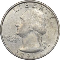 سکه کوارتر دلار 1991P واشنگتن - VF35 - آمریکا