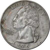 سکه کوارتر دلار 1996D واشنگتن - VF25 - آمریکا