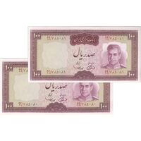 اسکناس 100 ریال (آموزگار - سمیعی) نوشته قرمز - جفت - UNC63 - محمد رضا شاه