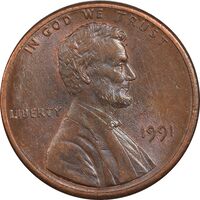 سکه 1 سنت 1991 لینکلن - MS61 - آمریکا