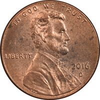 سکه 1 سنت 2016D لینکلن - AU58 - آمریکا
