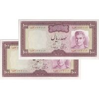 اسکناس 100 ریال (آموزگار - سمیعی) نوشته سیاه - جفت - AU58 - محمد رضا شاه