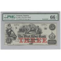 اسکناس 3 دلار 1860S (ساحل رودخانه غربی جامائیکا، ورمونت) - UNC66 - آمریکا